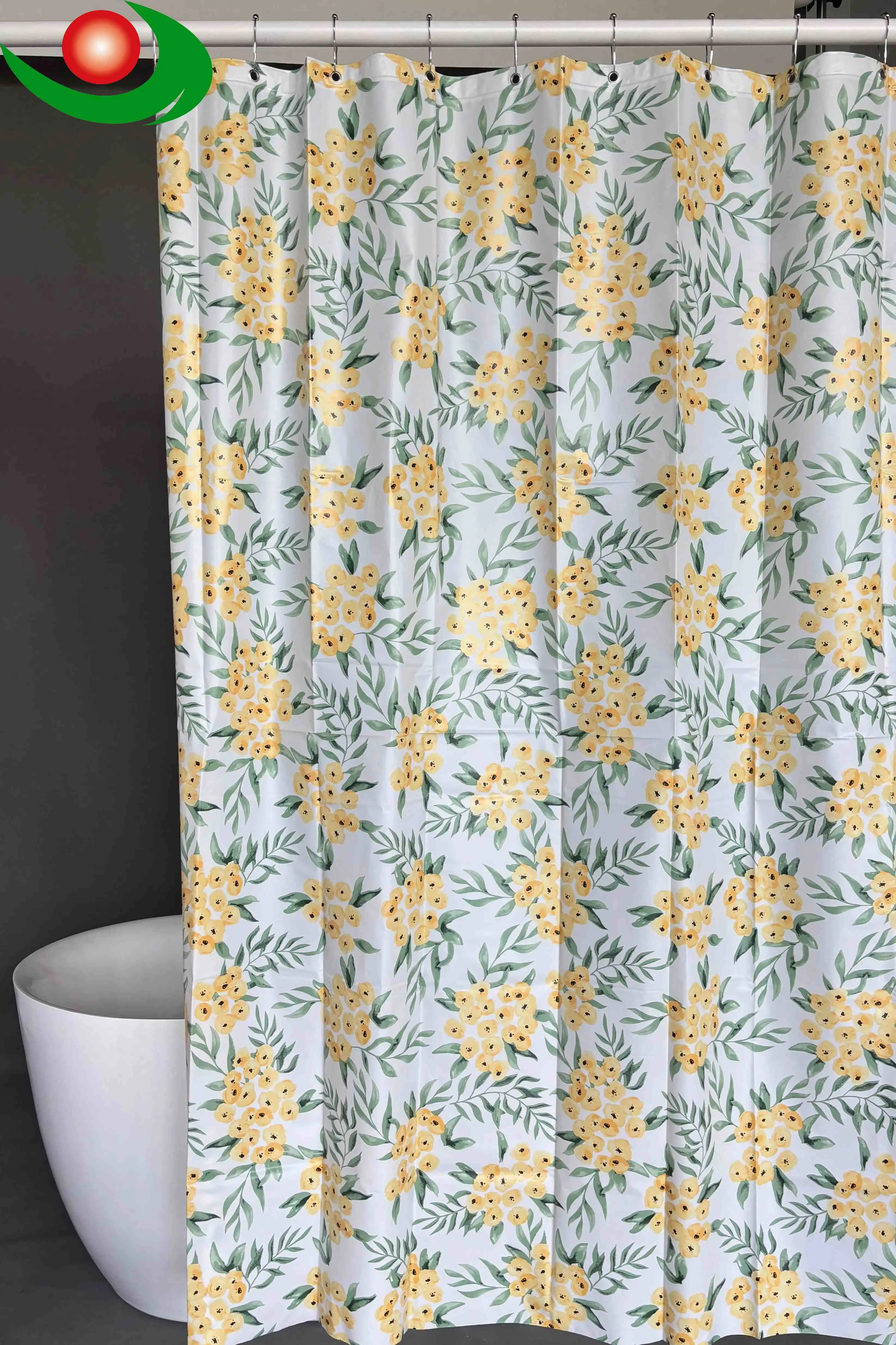 Jiayuan Yellow Loquat Print Shower Curtain, PEVA Material, Waterproof and Mildew-Proof, Watercolor Loquat Pattern, Artistic Style, Suitable for All Bathroom Styles